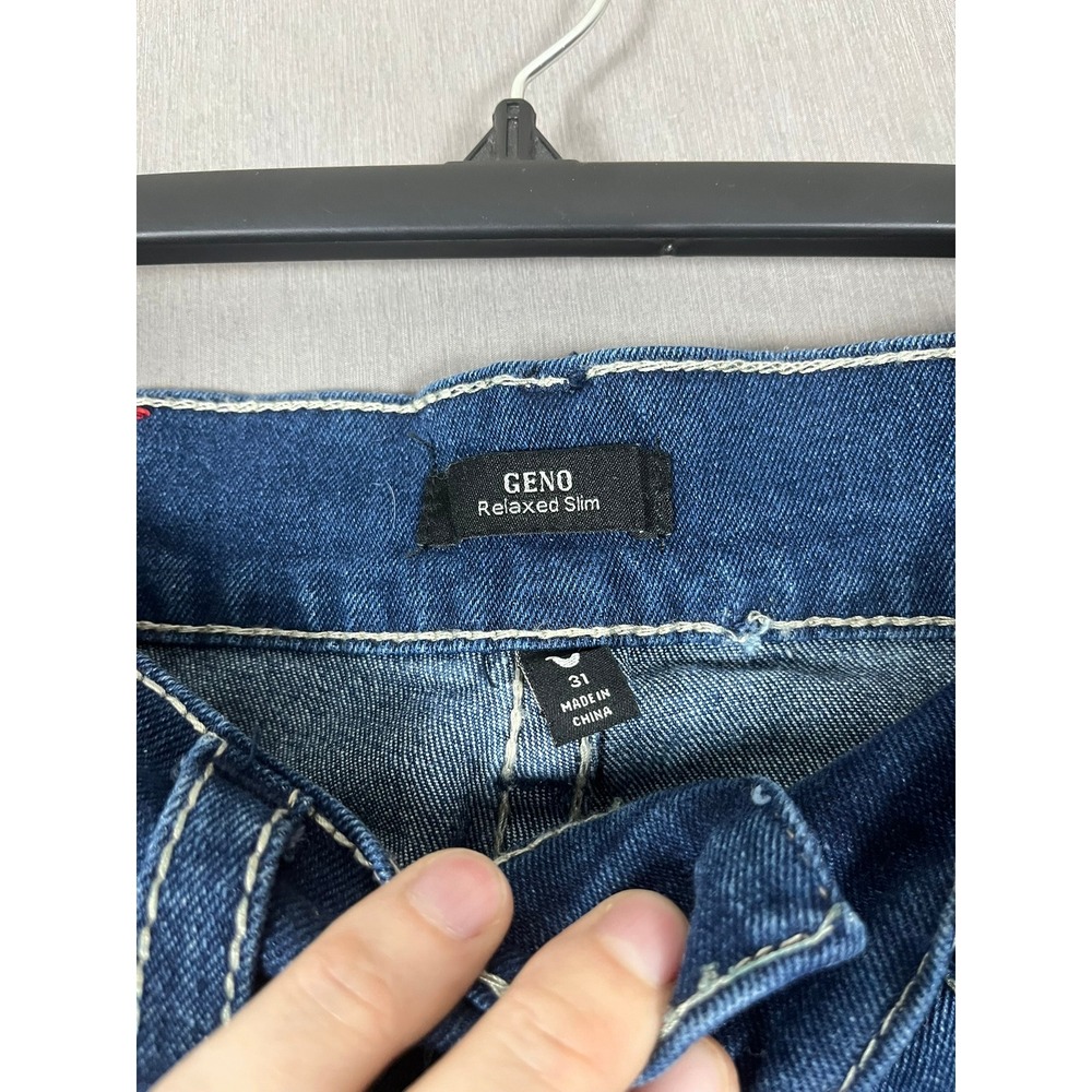 True Religion Jeans Mens 31 Geno Relaxed Slim Blue Contrast Stitch EUC - Picture 2 of 13